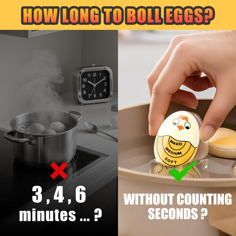FOREV Egg Timer for Hard Boiled Eggs Soft Boiled Color Changing Indicator Tells When Eggs are Ready, Yellow 2pcs - Image 2